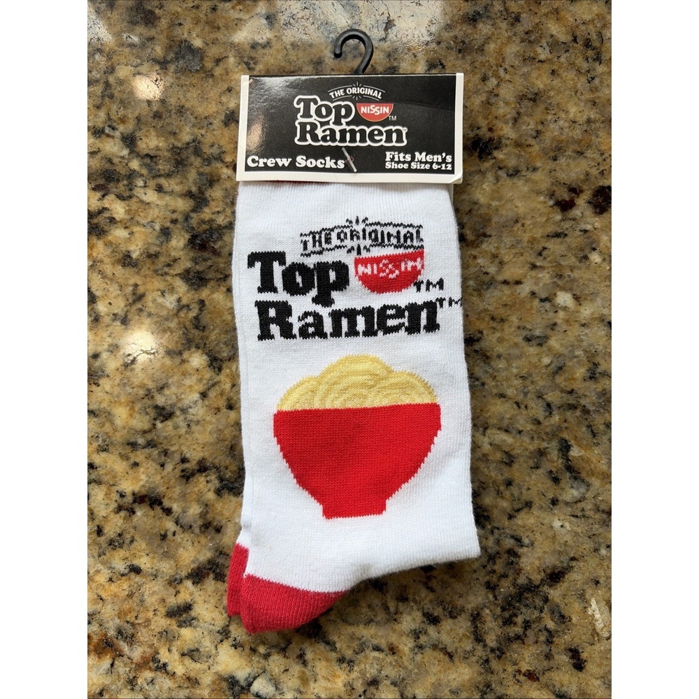 Nissin Top Ramen Noodle Soup Novelty Crew Socks Unisex Adult Mens 6-12 NEW NWT